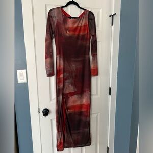 Red bodycon maxi dress with slit